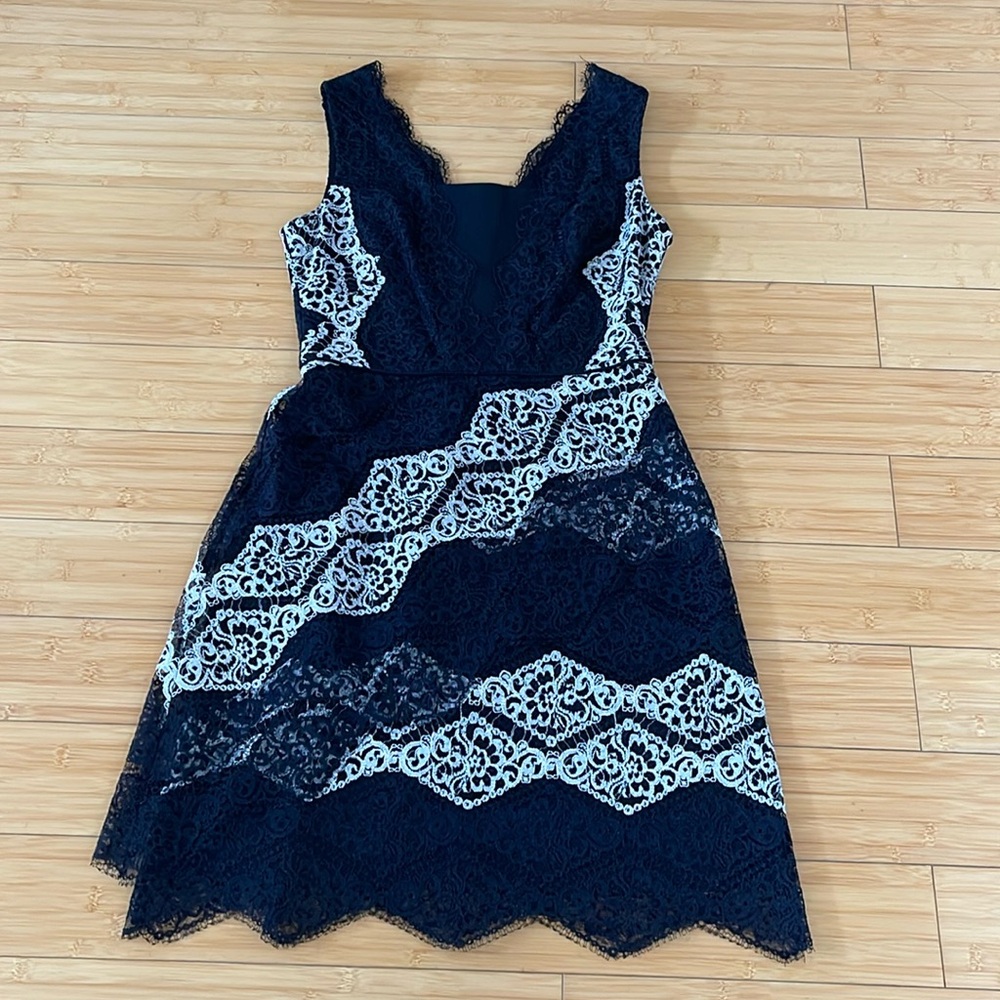 Women Maggy London Lace Asymmetrical Cocktail Party Holiday Dresss 4 Excellent